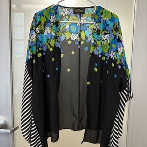 Vintage Bob Mackie Wearable Art Floral Kimono with Striped Sleeves size Large